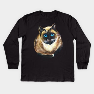 Drawing Chocolate Point Siamese Cat Siamese Cat Lover Gift Kids Long Sleeve T-Shirt